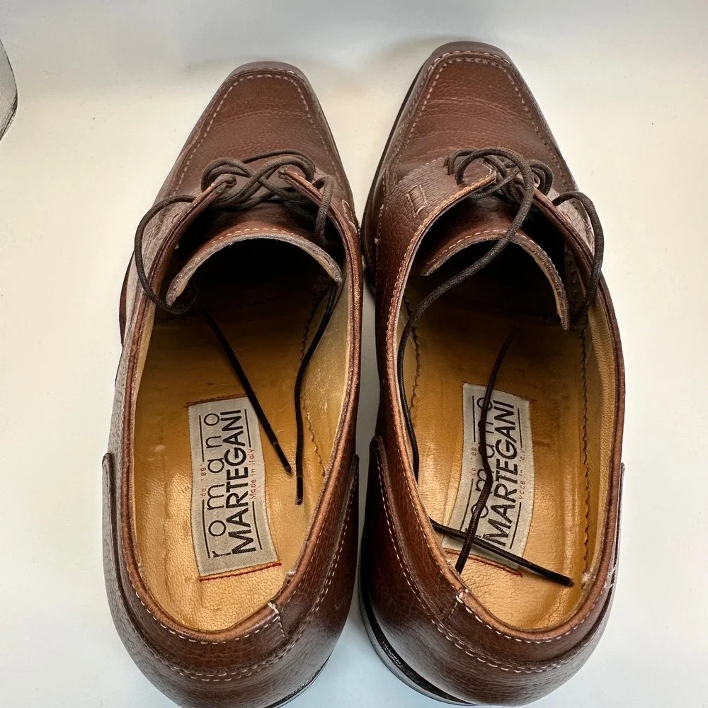 Romano Martegani Apron Toe‎ Derbies Mens 8 Brown Leather Italian Luxury Classic